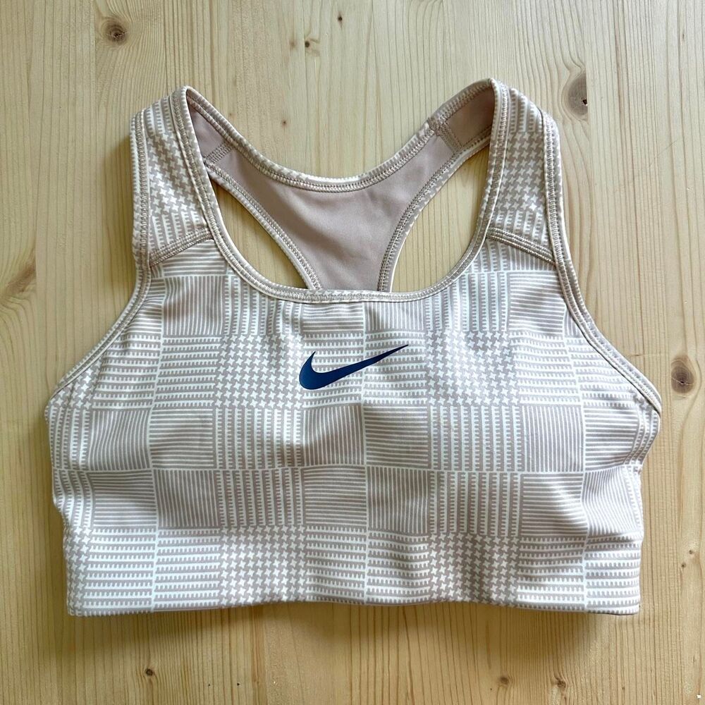 Nike white & cream sports bra geometric plaid gingham pattern medium